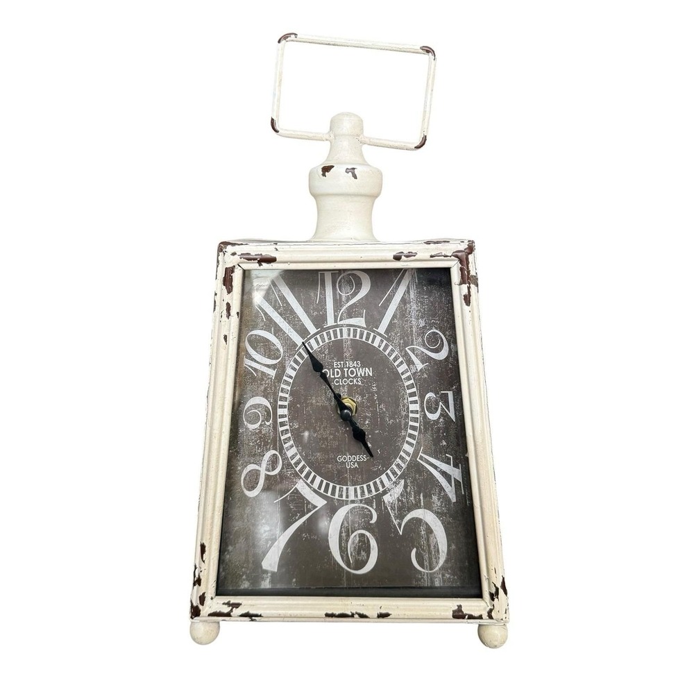 Goddess USA Old Town Clocks Lantern Table Clock Distressed Farmhouse Decor 13"